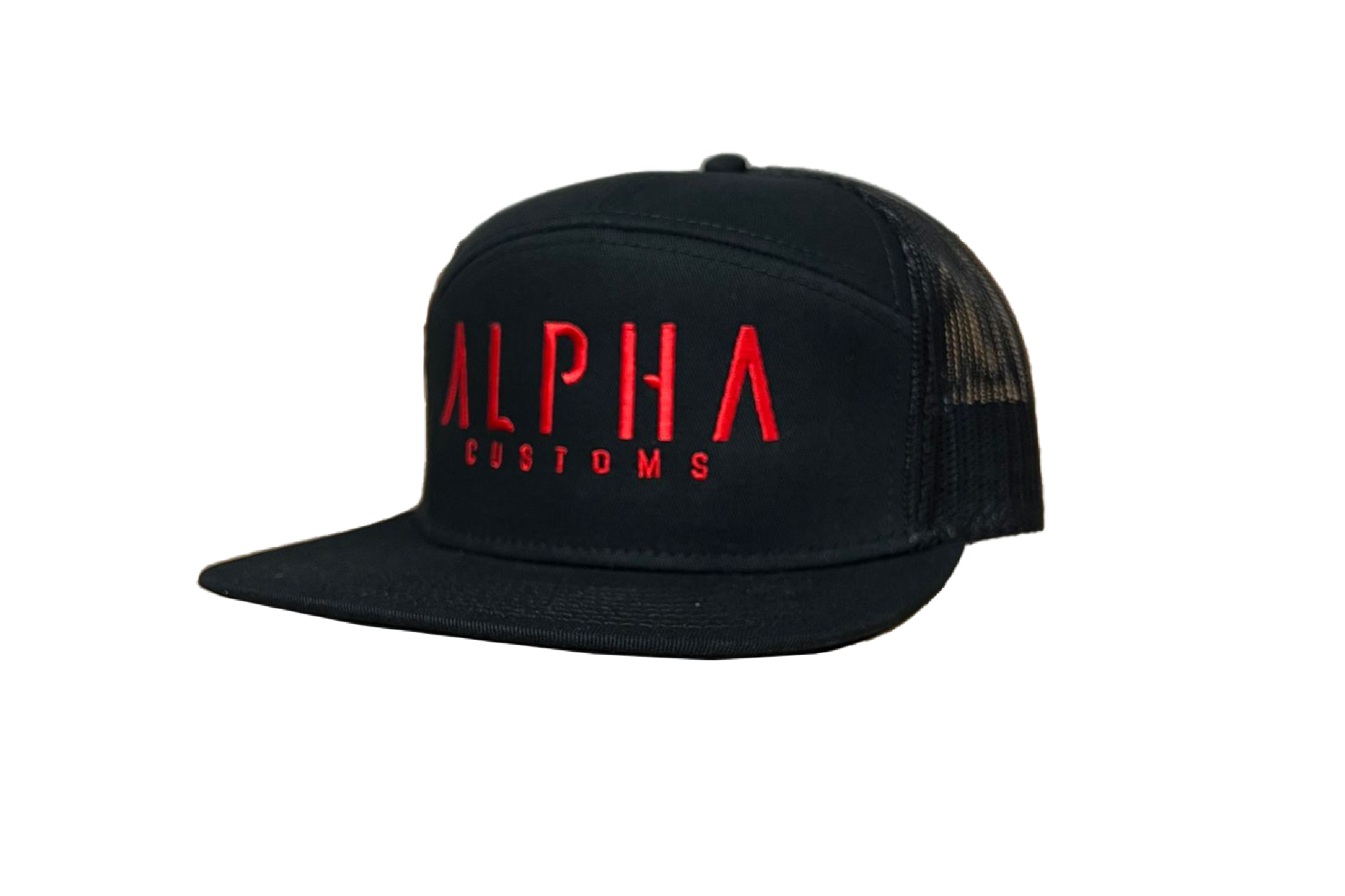 Red Logo Black Trucker Hat – Alpha Customs
